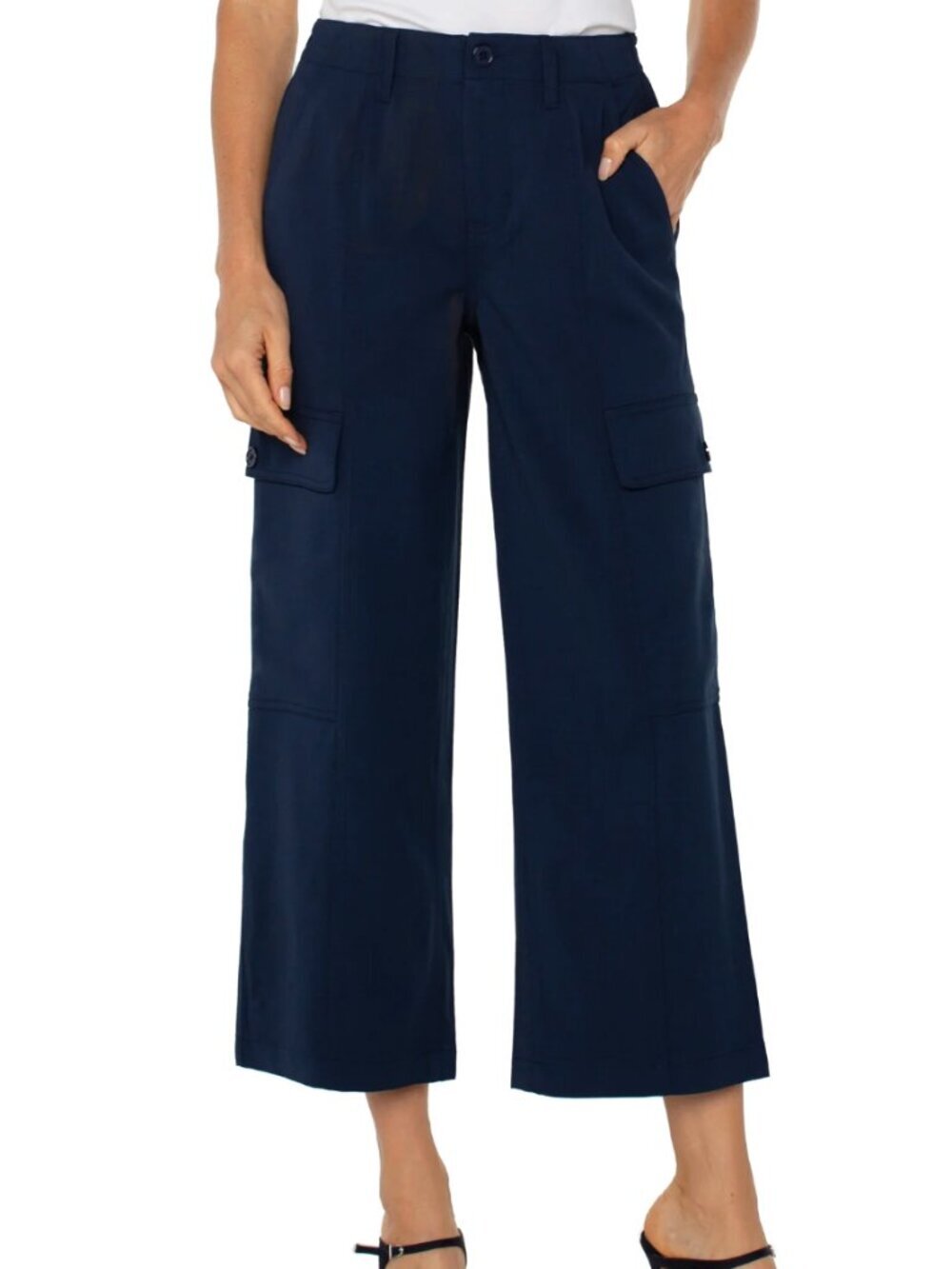 NWT Liverpool Los Angeles Hi-Rise Cargo Crop Straight Dark Navy Blue Pant, 16/33